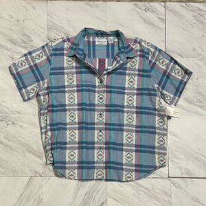 Vintage westbound Blue and Pink Aztec print Short Sleeve Shirt